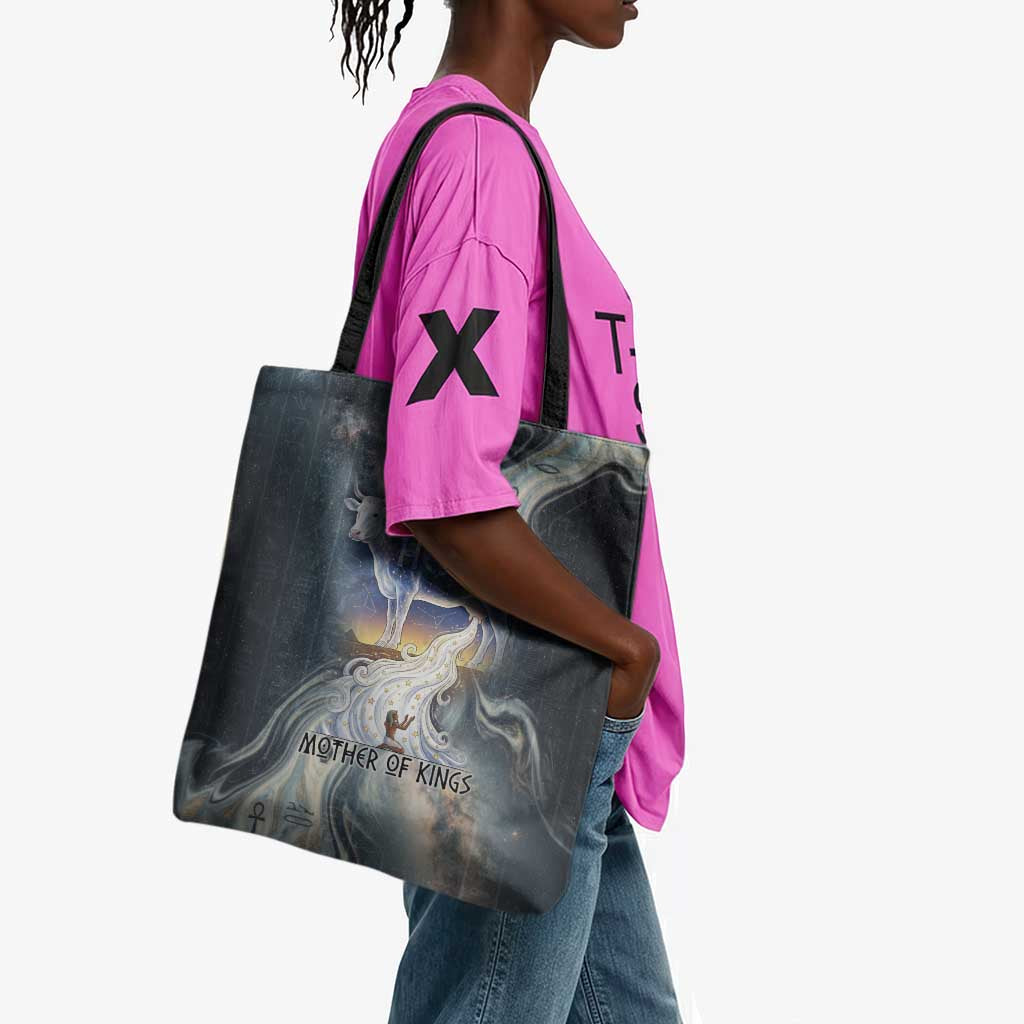 Hesat Celestial Cow Egyptian Tote Bag with Mythic Sky Motif in Cosmic Theme