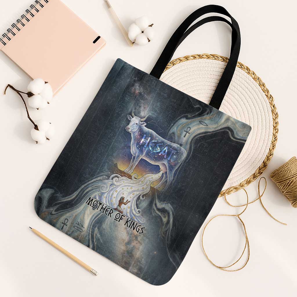 Hesat Celestial Cow Egyptian Tote Bag with Mythic Sky Motif in Cosmic Theme