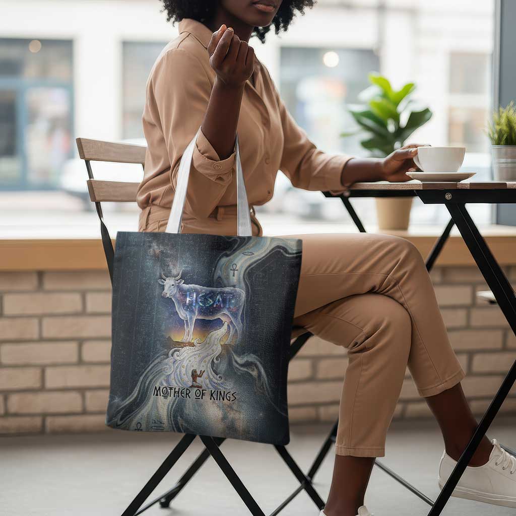Hesat Celestial Cow Egyptian Tote Bag with Mythic Sky Motif in Cosmic Theme