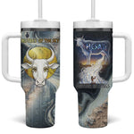 Hesat Celestial Cow Egyptian Tumbler With Handle with Mythic Sky Motif in Cosmic Theme