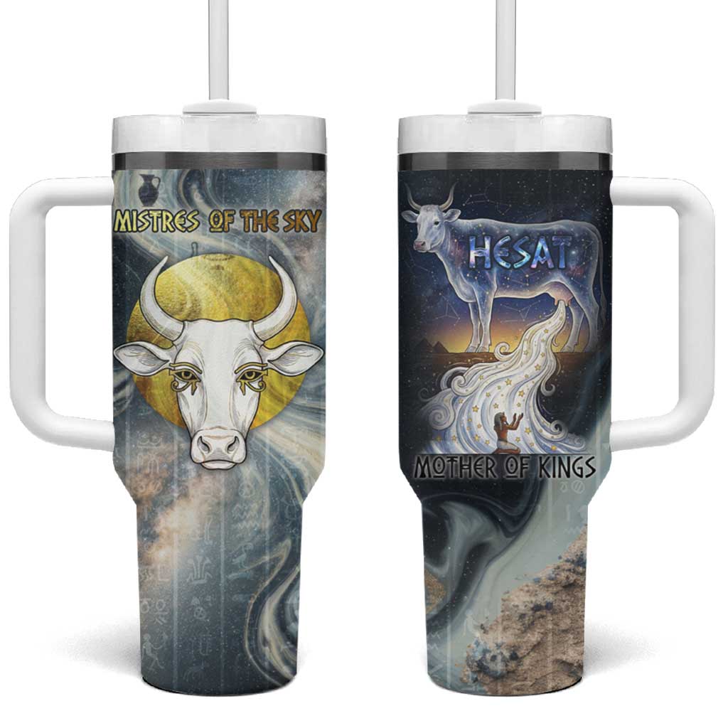 Hesat Celestial Cow Egyptian Tumbler With Handle with Mythic Sky Motif in Cosmic Theme