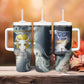 Hesat Celestial Cow Egyptian Tumbler With Handle with Mythic Sky Motif in Cosmic Theme