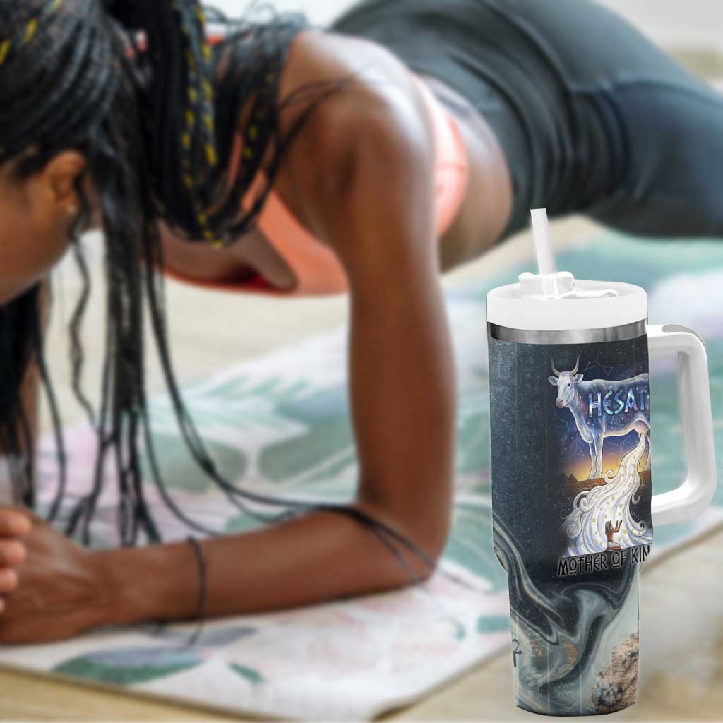Hesat Celestial Cow Egyptian Tumbler With Handle with Mythic Sky Motif in Cosmic Theme