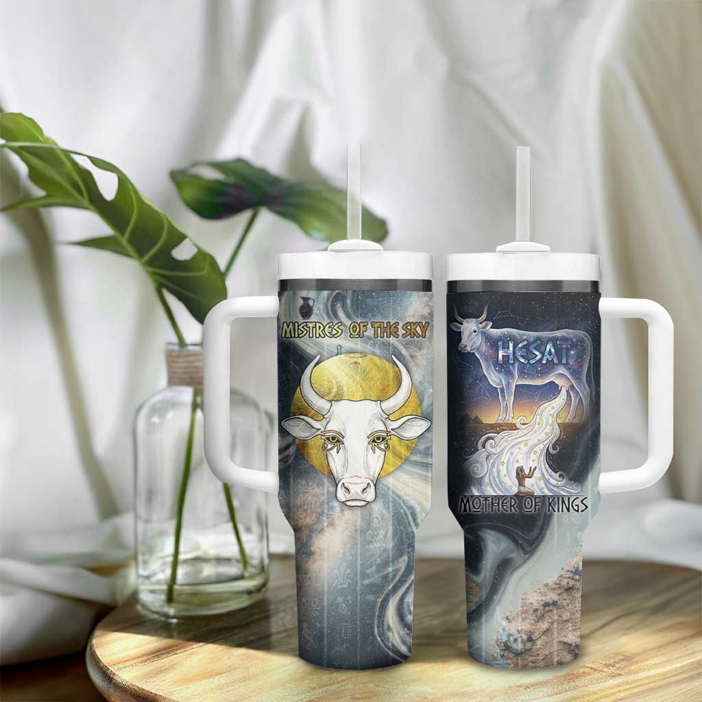 Hesat Celestial Cow Egyptian Tumbler With Handle with Mythic Sky Motif in Cosmic Theme