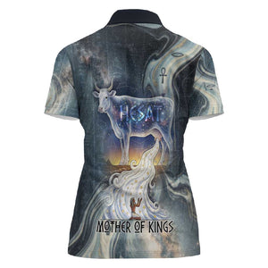 Hesat Celestial Cow Egyptian Women Polo Shirt with Mythic Sky Motif in Cosmic Theme