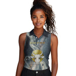 Hesat Celestial Cow Egyptian Women Sleeveless Polo Shirt with Mythic Sky Motif in Cosmic Theme