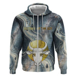 Hesat Celestial Cow Egyptian Zip Hoodie with Mythic Sky Motif in Cosmic Theme