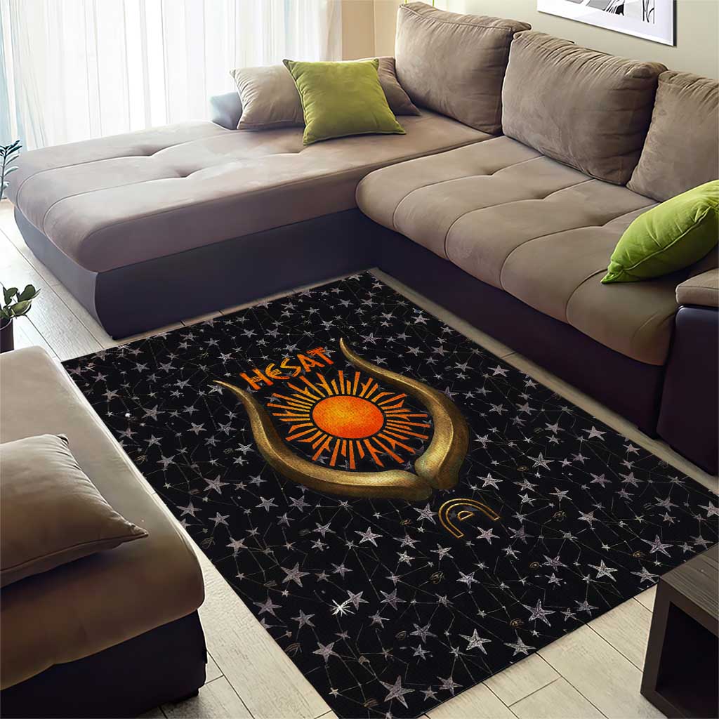 Hesat Solar Horn Symbol Area Rug Egyptian Cosmic Cow in Starry Milky Way