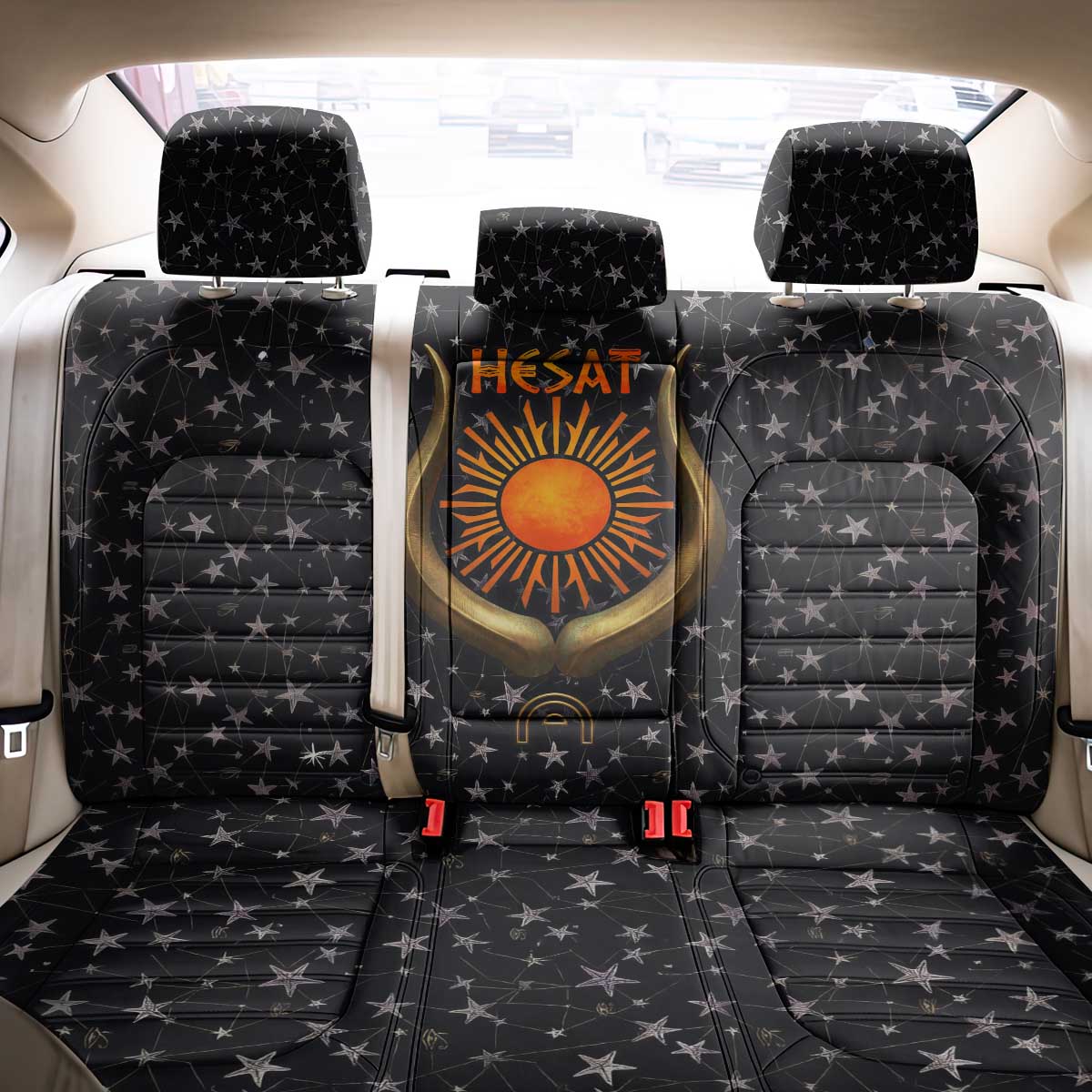 Hesat Solar Horn Symbol Back Car Seat Cover Egyptian Cosmic Cow in Starry Milky Way