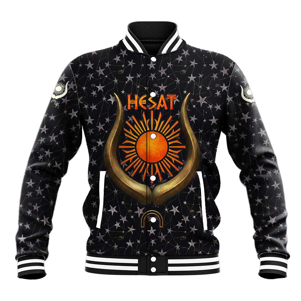Hesat Solar Horn Symbol Baseball Jacket Egyptian Cosmic Cow in Starry Milky Way
