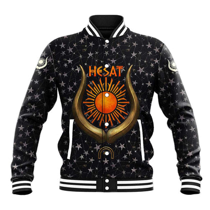 Hesat Solar Horn Symbol Baseball Jacket Egyptian Cosmic Cow in Starry Milky Way