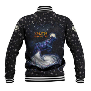 Hesat Solar Horn Symbol Baseball Jacket Egyptian Cosmic Cow in Starry Milky Way