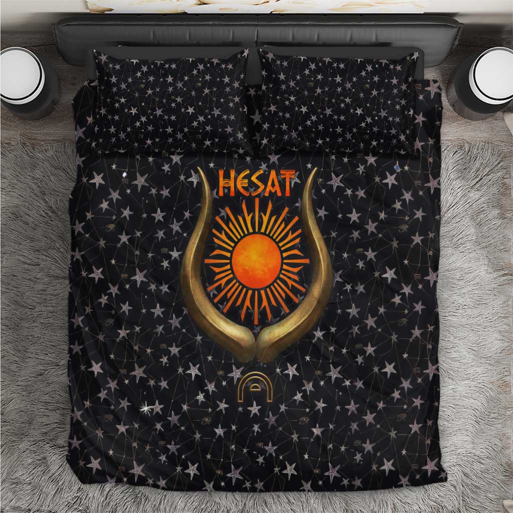 Hesat Solar Horn Symbol Bedding Set Egyptian Cosmic Cow in Starry Milky Way