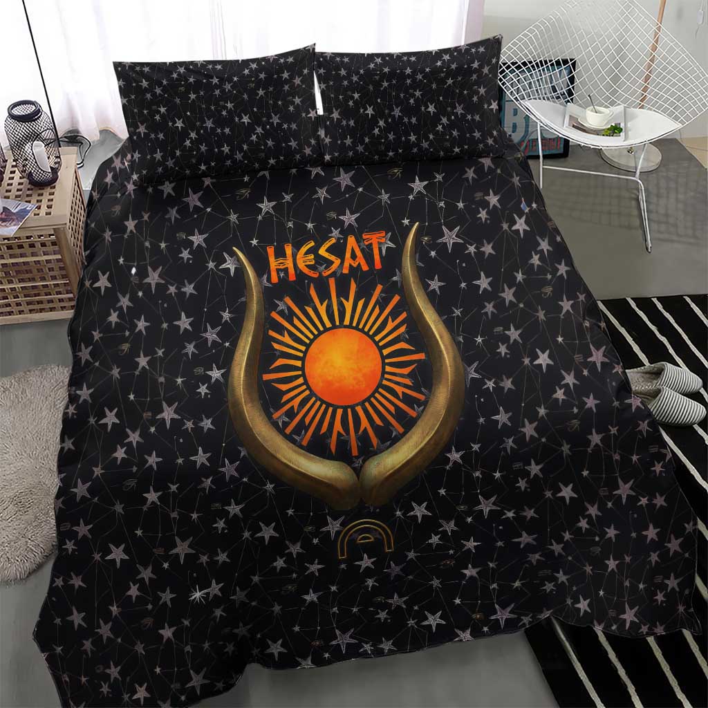 Hesat Solar Horn Symbol Bedding Set Egyptian Cosmic Cow in Starry Milky Way