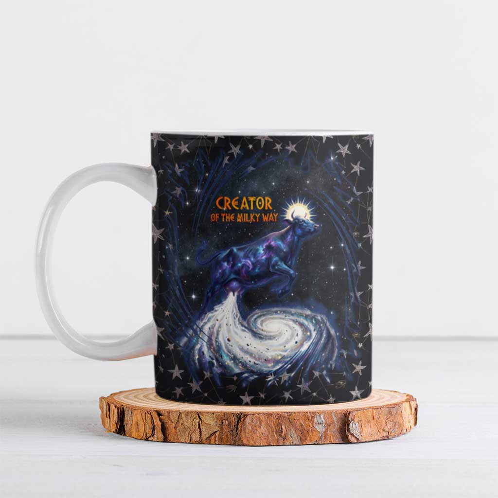 Hesat Solar Horn Symbol Ceramic Mug Egyptian Cosmic Cow in Starry Milky Way