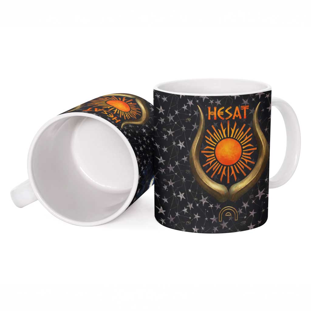 Hesat Solar Horn Symbol Ceramic Mug Egyptian Cosmic Cow in Starry Milky Way