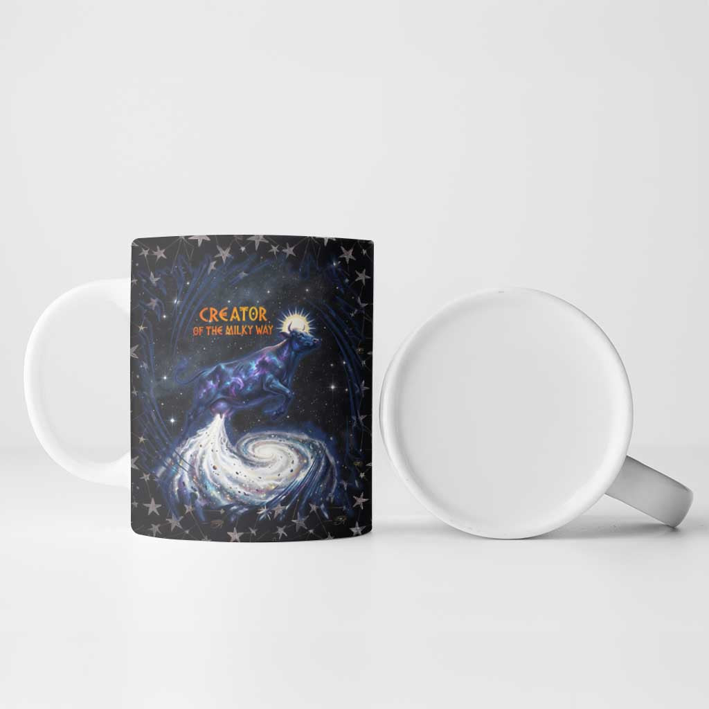 Hesat Solar Horn Symbol Ceramic Mug Egyptian Cosmic Cow in Starry Milky Way
