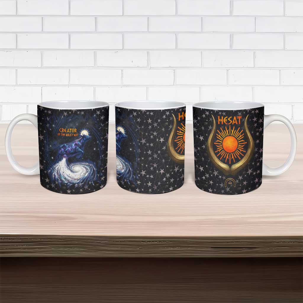 Hesat Solar Horn Symbol Ceramic Mug Egyptian Cosmic Cow in Starry Milky Way