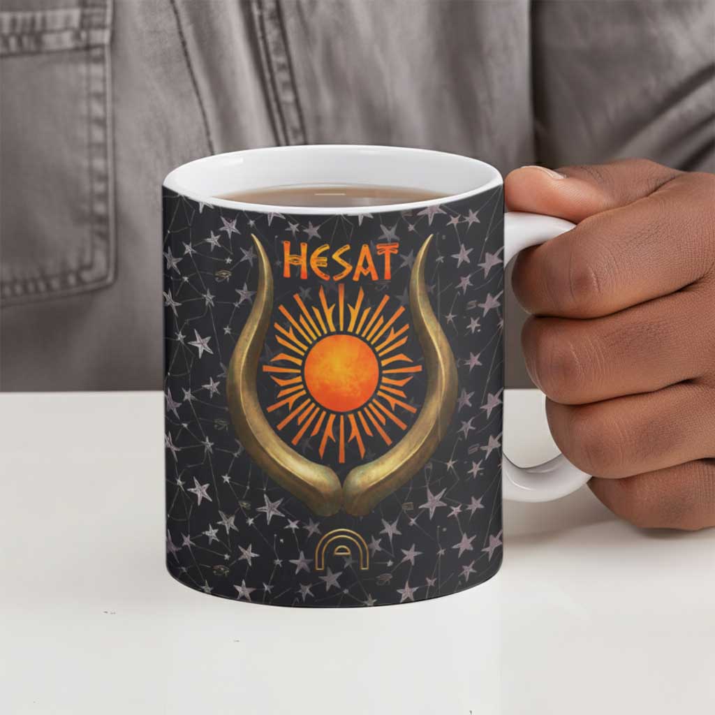 Hesat Solar Horn Symbol Ceramic Mug Egyptian Cosmic Cow in Starry Milky Way