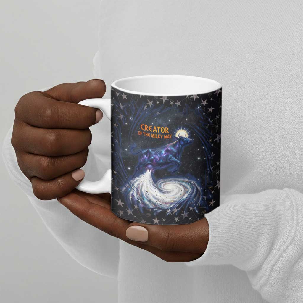 Hesat Solar Horn Symbol Ceramic Mug Egyptian Cosmic Cow in Starry Milky Way