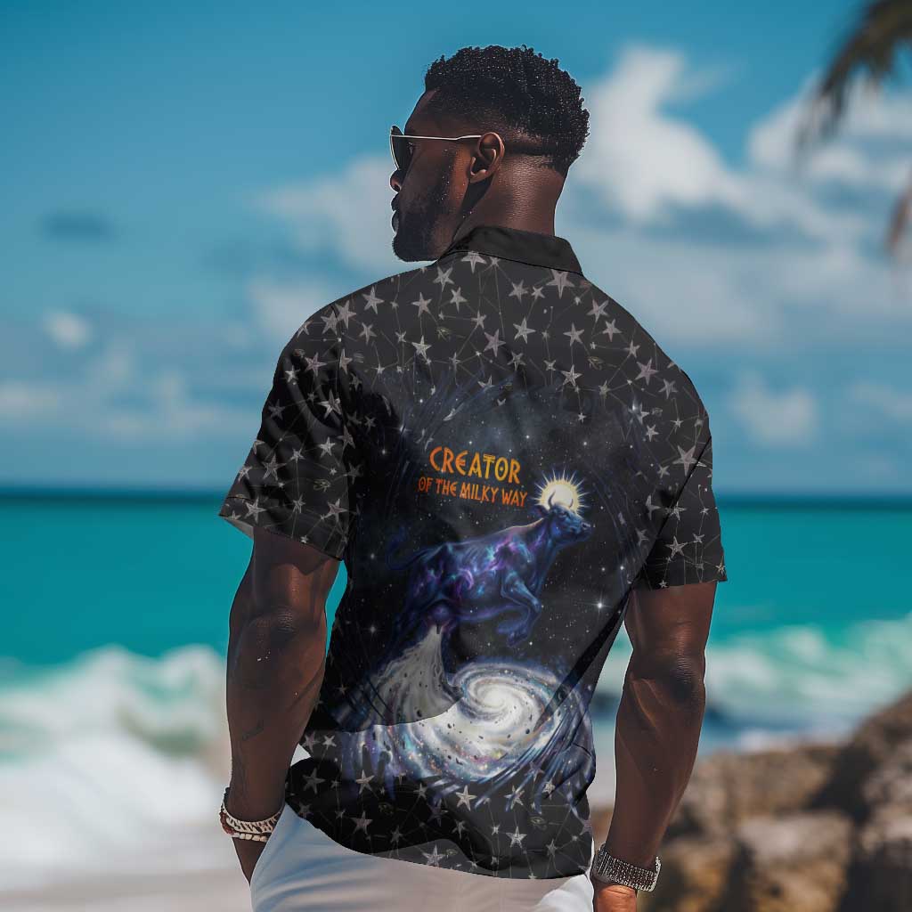 Hesat Solar Horn Symbol Hawaiian Shirt Egyptian Cosmic Cow in Starry Milky Way
