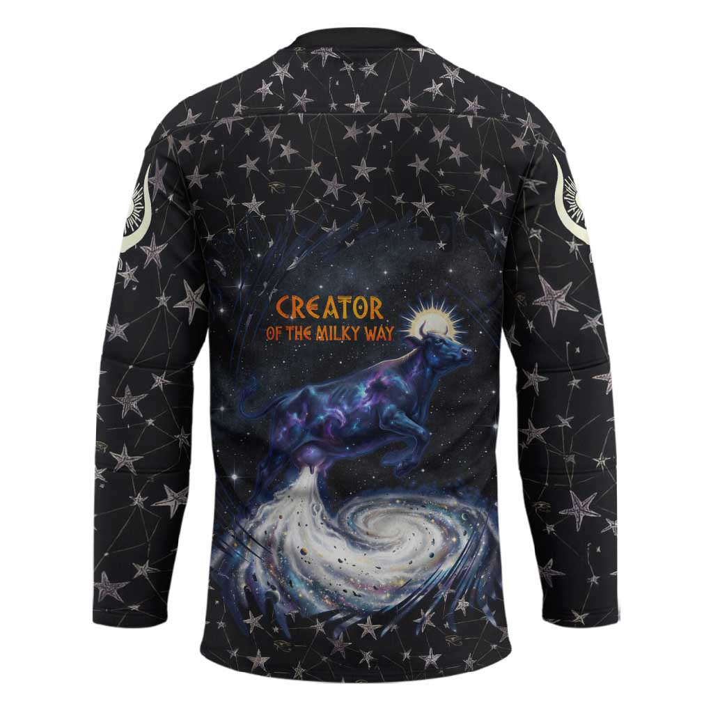 Hesat Solar Horn Symbol Hockey Jersey Egyptian Cosmic Cow in Starry Milky Way