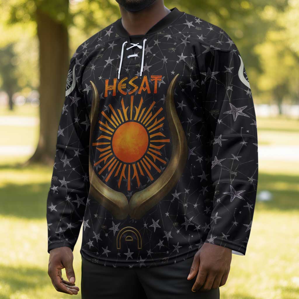 Hesat Solar Horn Symbol Hockey Jersey Egyptian Cosmic Cow in Starry Milky Way