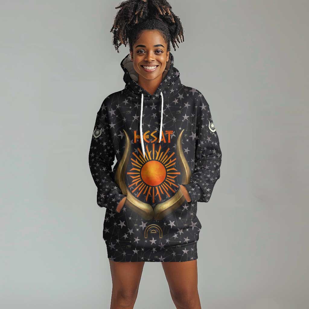 Hesat Solar Horn Symbol Hoodie Dress Egyptian Cosmic Cow in Starry Milky Way