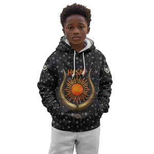 Hesat Solar Horn Symbol Kid Hoodie Egyptian Cosmic Cow in Starry Milky Way