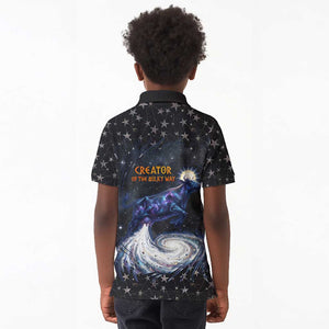 Hesat Solar Horn Symbol Kid Polo Shirt Egyptian Cosmic Cow in Starry Milky Way