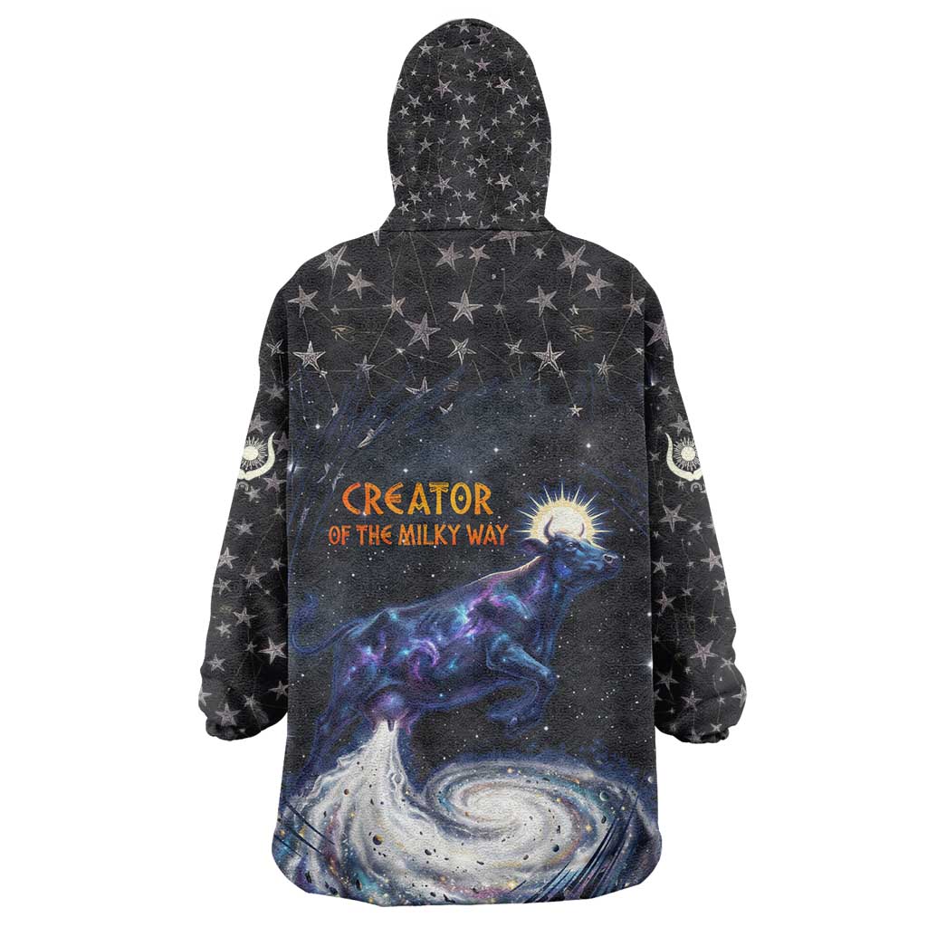 Hesat Solar Horn Symbol Kid Wearable Blanket Hoodie Egyptian Cosmic Cow in Starry Milky Way