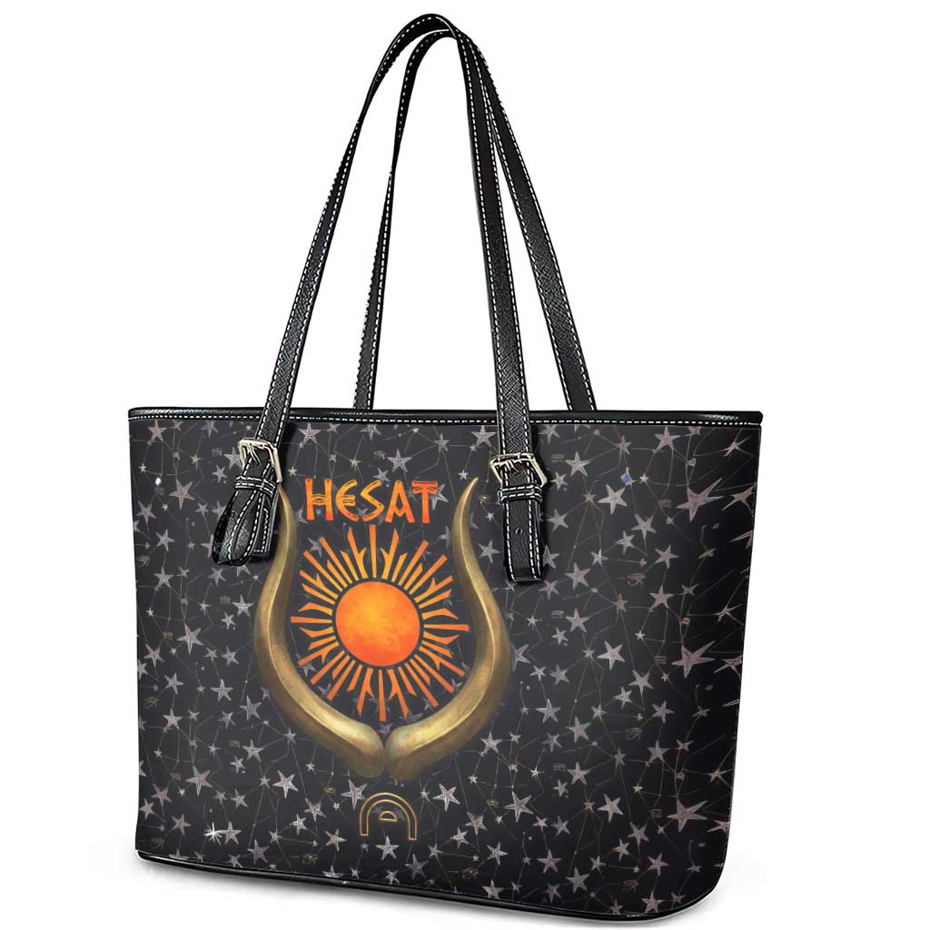 Hesat Solar Horn Symbol Leather Tote Bag Egyptian Cosmic Cow in Starry Milky Way
