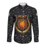Hesat Solar Horn Symbol Long Sleeve Button Shirt Egyptian Cosmic Cow in Starry Milky Way