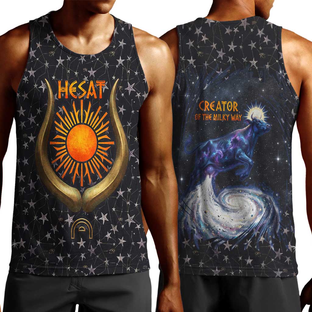 Hesat Solar Horn Symbol Men Tank Top Egyptian Cosmic Cow in Starry Milky Way