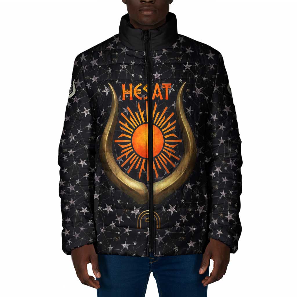 Hesat Solar Horn Symbol Padded Jacket Egyptian Cosmic Cow in Starry Milky Way