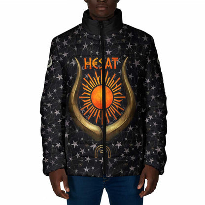 Hesat Solar Horn Symbol Padded Jacket Egyptian Cosmic Cow in Starry Milky Way
