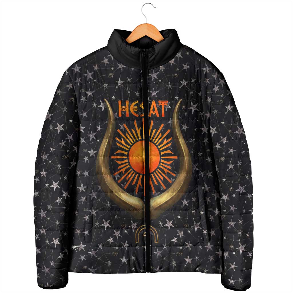 Hesat Solar Horn Symbol Padded Jacket Egyptian Cosmic Cow in Starry Milky Way