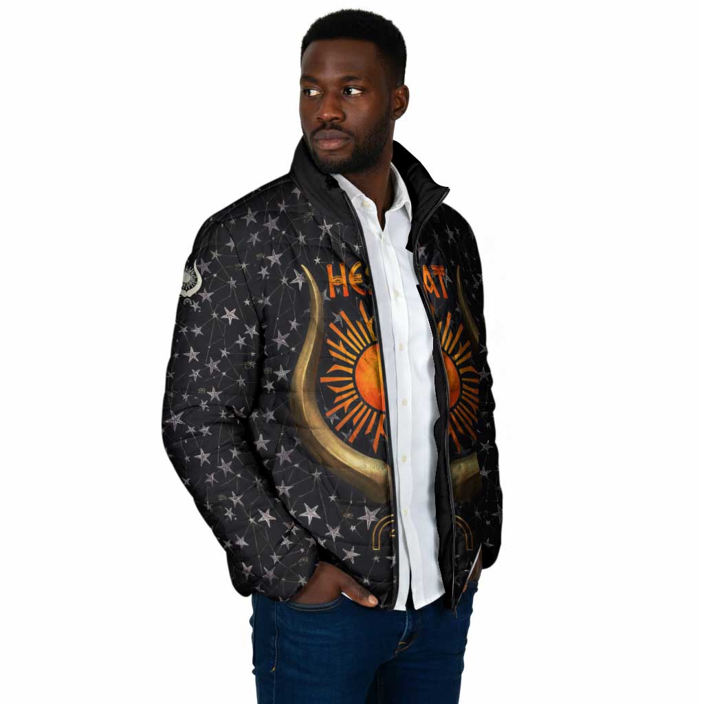 Hesat Solar Horn Symbol Padded Jacket Egyptian Cosmic Cow in Starry Milky Way