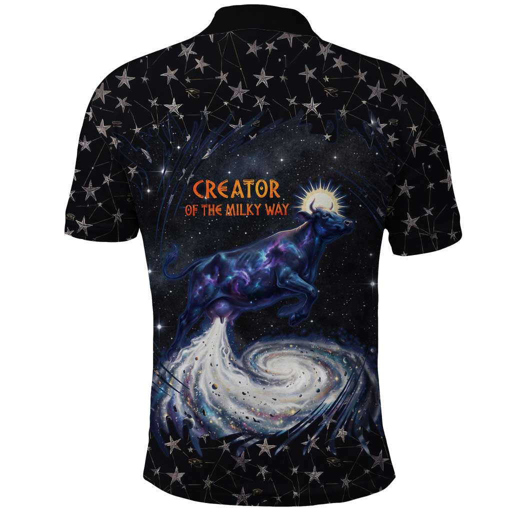 Hesat Solar Horn Symbol Polo Shirt Egyptian Cosmic Cow in Starry Milky Way