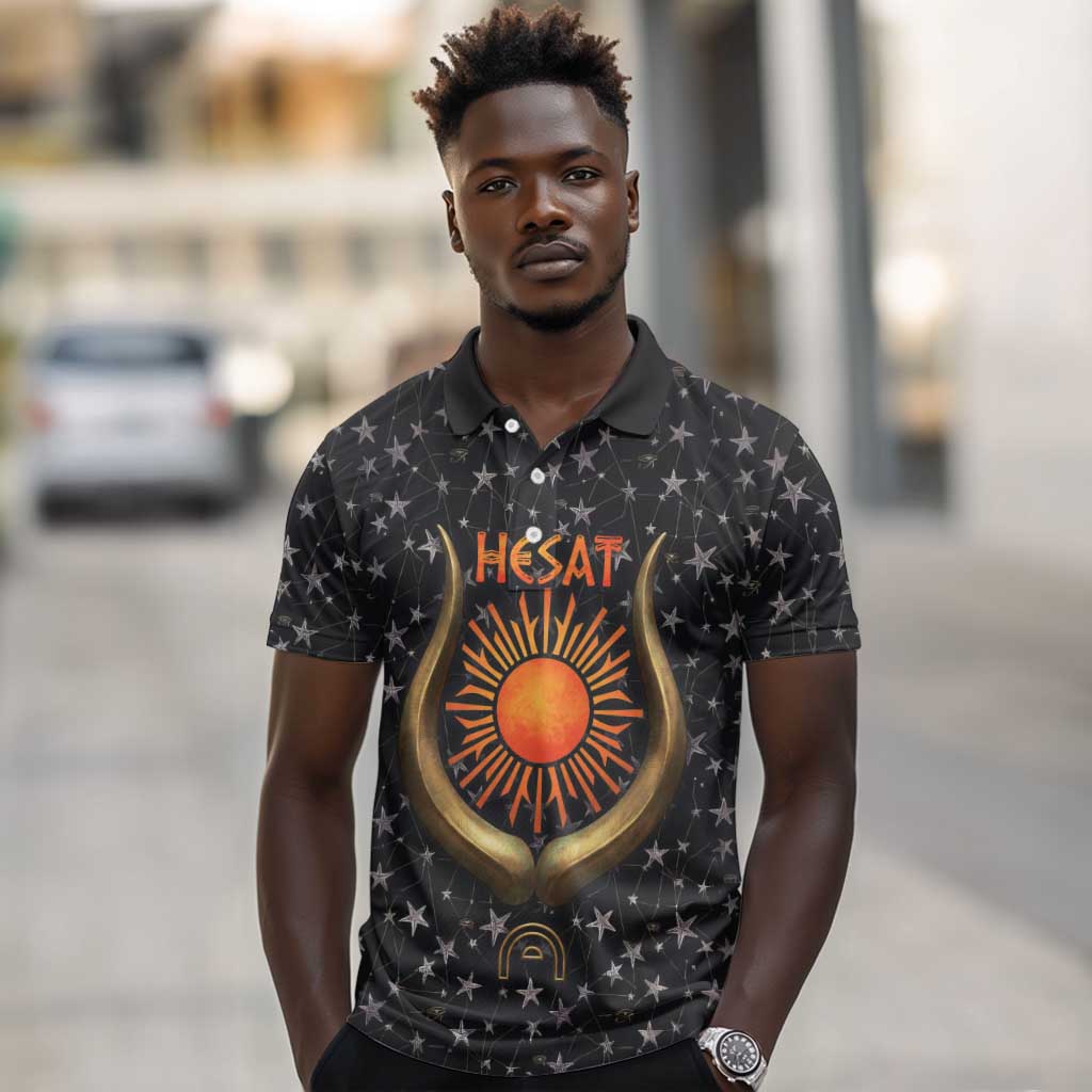 Hesat Solar Horn Symbol Polo Shirt Egyptian Cosmic Cow in Starry Milky Way