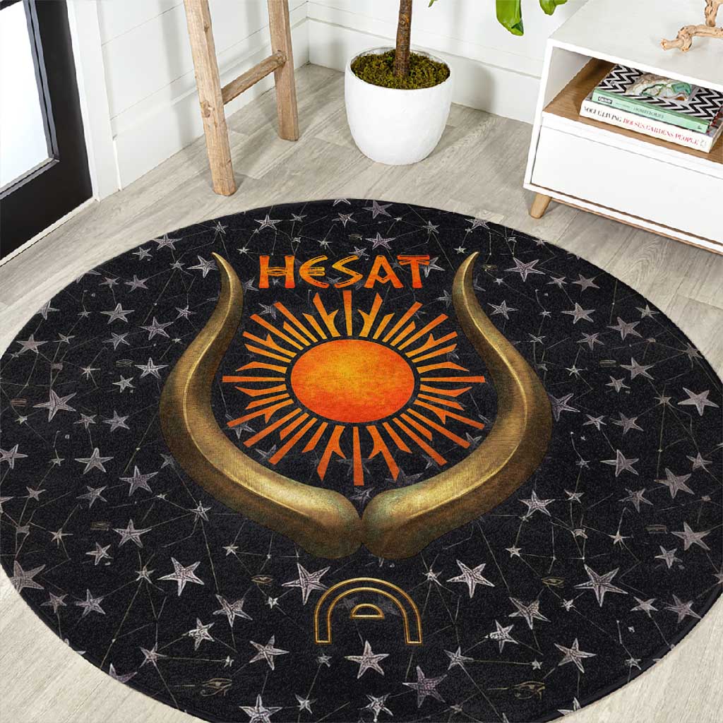 Hesat Solar Horn Symbol Round Carpet Egyptian Cosmic Cow in Starry Milky Way