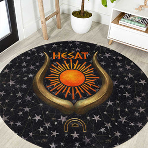 Hesat Solar Horn Symbol Round Carpet Egyptian Cosmic Cow in Starry Milky Way