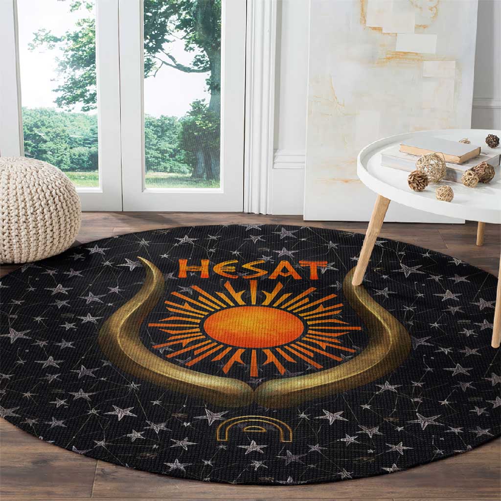 Hesat Solar Horn Symbol Round Carpet Egyptian Cosmic Cow in Starry Milky Way