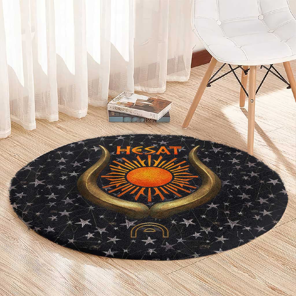 Hesat Solar Horn Symbol Round Carpet Egyptian Cosmic Cow in Starry Milky Way