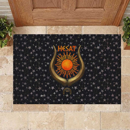 Hesat Solar Horn Symbol Rubber Doormat Egyptian Cosmic Cow in Starry Milky Way