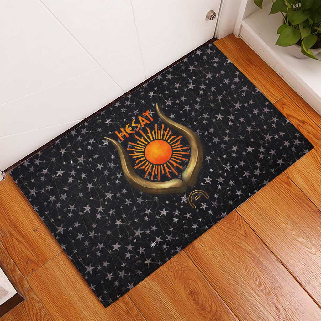 Hesat Solar Horn Symbol Rubber Doormat Egyptian Cosmic Cow in Starry Milky Way