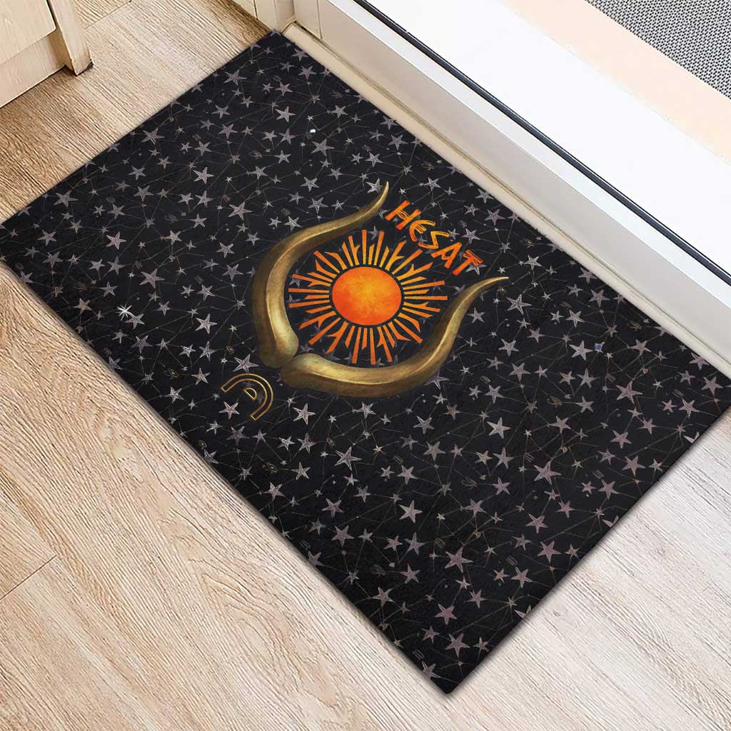 Hesat Solar Horn Symbol Rubber Doormat Egyptian Cosmic Cow in Starry Milky Way