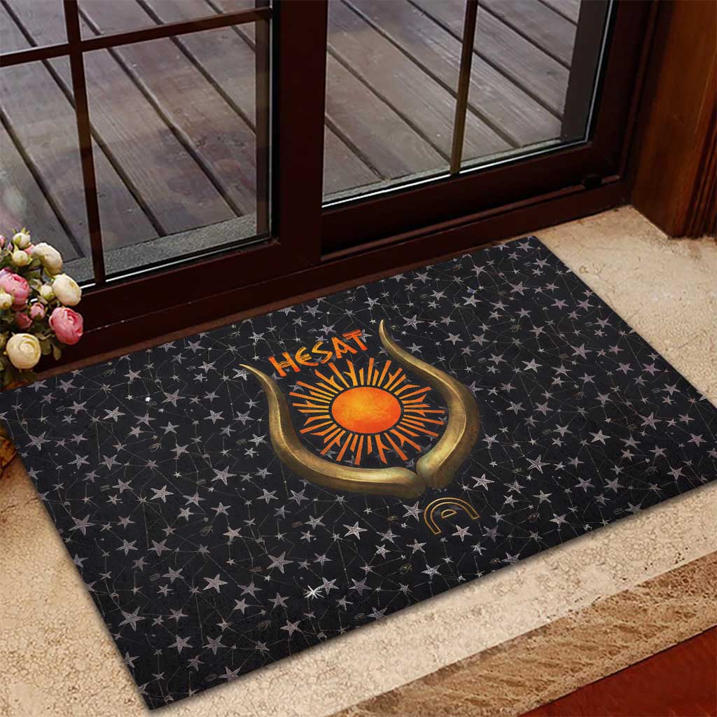 Hesat Solar Horn Symbol Rubber Doormat Egyptian Cosmic Cow in Starry Milky Way