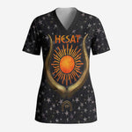 Hesat Solar Horn Symbol Scrub Top Egyptian Cosmic Cow in Starry Milky Way