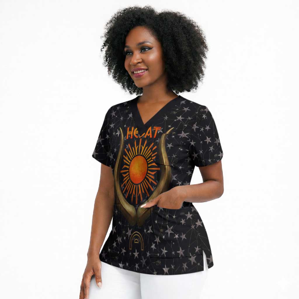 Hesat Solar Horn Symbol Scrub Top Egyptian Cosmic Cow in Starry Milky Way